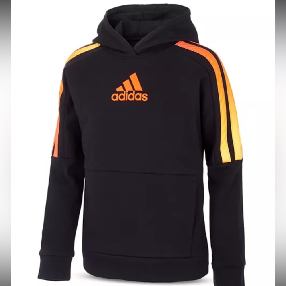 Adidas kid’s Black Hoodie with Red and Orange Accents( size: M 10/12)